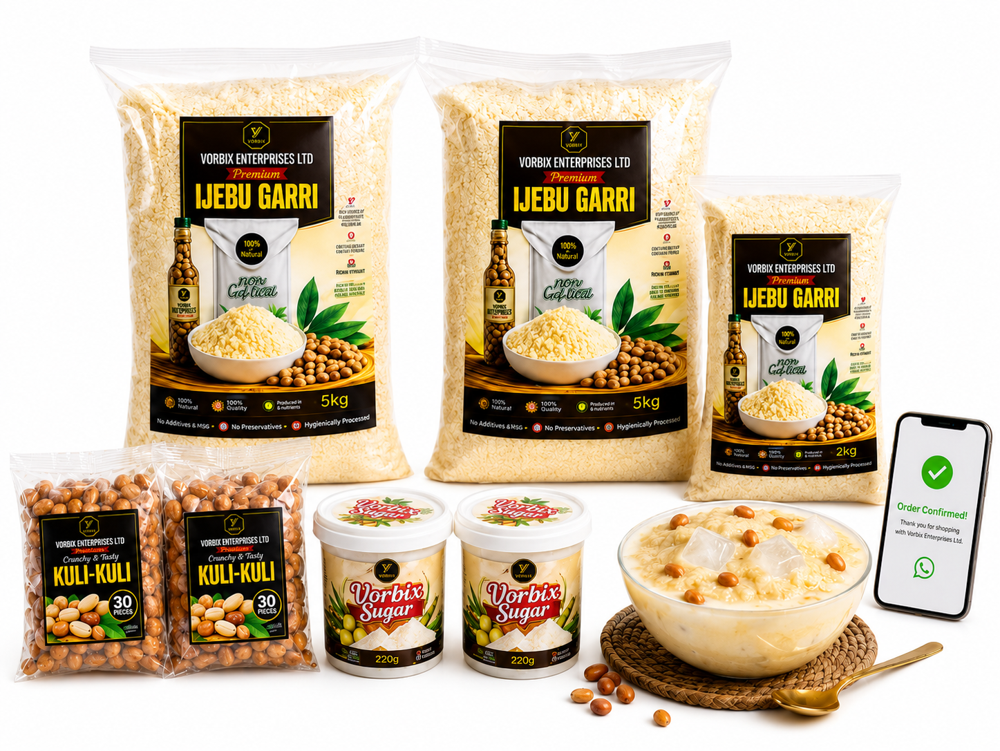 12kg Vobrix Ijebu Garri package with kuli-kuli and sugar